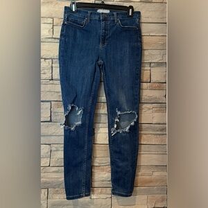 Free People Women’s Size 28 Blue Denim Distressed Frayed Skinny Jeans